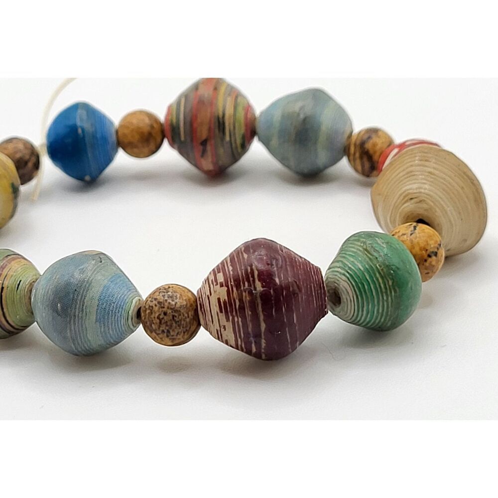 Recycled Paper Beads Agate Bracelet 6in